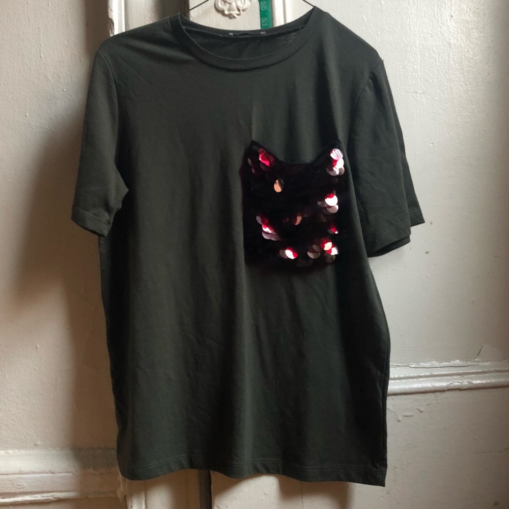 Zara Sequins Pocket T-shirt Top